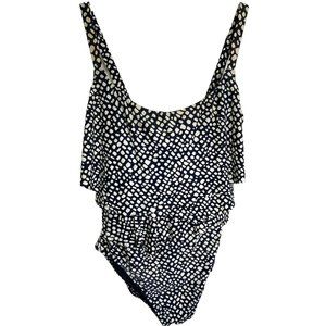 Coco Reef Womens Black and White One Piece Ruffled Bathing Suit Size 10/34 DD